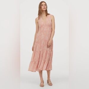 H&M Women’s V-Neck Sleeveless Pattern Long Dress in Salmon Pink Sz XXS